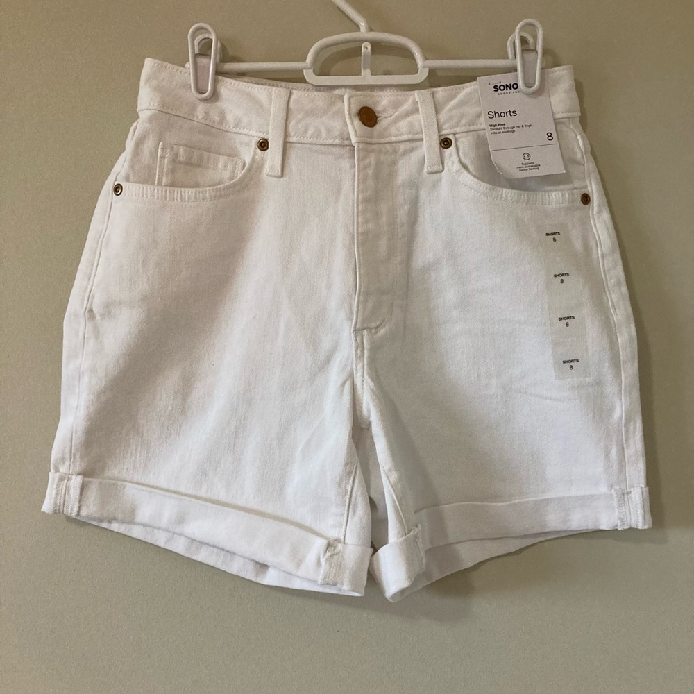 Sonoma Goods for Life White Denim Cuffed High Rise Shorts Women’s Size 8 NWT